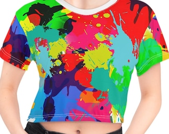 Colorful Graphic Print Crop Top: Silky Soft Polyester Tee