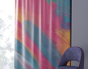 Pastel Abstract Print Sheer Curtain: Colorful Window Drapery