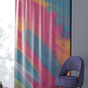 Pastel Bold Print Window Curtain Master Guest Dorm Room Drapery Sheer Colorful Curtain Housewarming Gift Room Decor matching Bed Cover