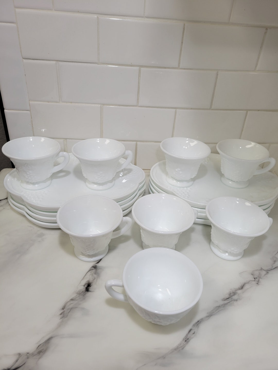 Milk Glass Snack Plates and Punch Cups Etsy