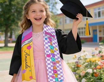 Personalized Kid Pencil Graduation Stole, Custom Name Crayon Pre-K Graduation Sash, Kindergarten Class of 2026 Graduation Gift for Boy Girl