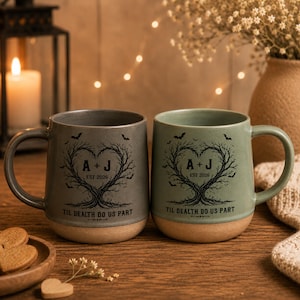 Til Death Do Us Part Mug, Custom Spooky Tree Initials Coffee Mug, Gothic Anniversary Gift, Halloween Couple Coffee Cup