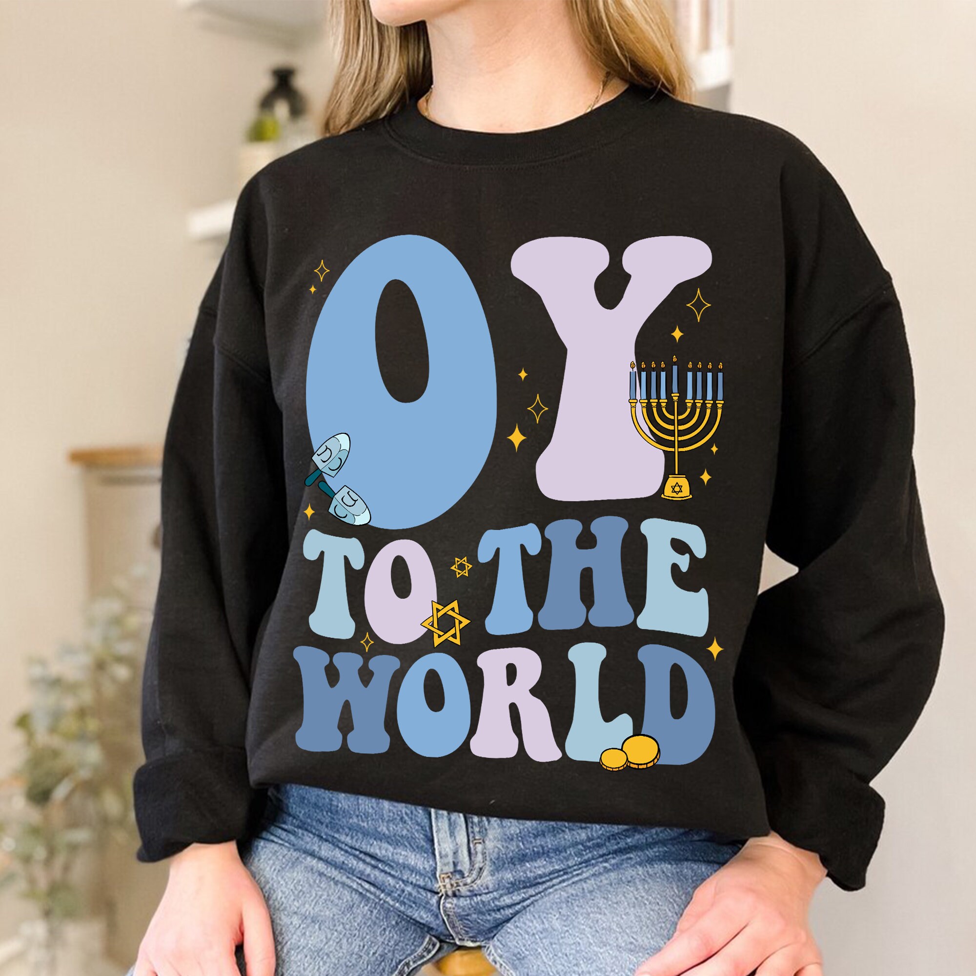 Camisa Hanukkah, Oy To The World, Camisas Janucá a juego, Camisetas divertidas de fiesta Hanukkah, Camisa judía divertida, Regalo Hanukkah, Camisas de Navidad