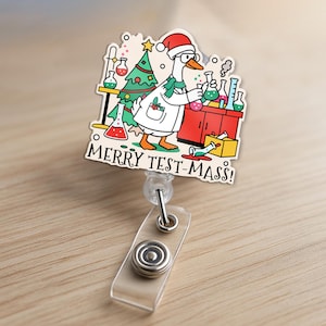 Christmas Goose Lab Tech Badge Reel, Laboratory Technician Badge Clip, Lab Tech ID Holder, Scientist Gift, Science Teacher Christmas Gift