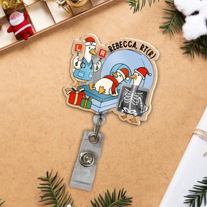 Christmas Goose Radiology Badge Reel, Rad Tech ID Badge Holder, Radiologist ID Tag Clip, Christmas Gift for X-ray Tech Radiology Technician