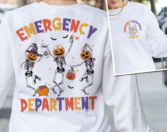 Emergency Department Halloween Shirt, Custom Skeleton Er Nurse Shirt, Emergency RN, BSN Nurse tee, Er Halloween Shirt Gift For Nurse