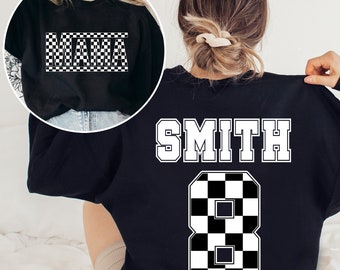 Checkered Mama Shirt, Custom Race Mama Sweatshirt, Racing Shirt With Name And Number, Race Mom, Mother's Day Shirt, Moto Mama Shirt