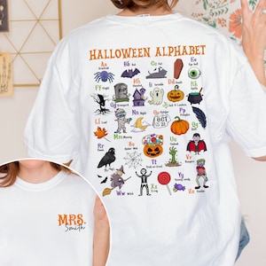 Halloween Alphabet Shirt, Halloween Teacher Shirt, Custom Teacher Shirt, Spooky Season, ABC Shirt For Teachers, Halloween Party
