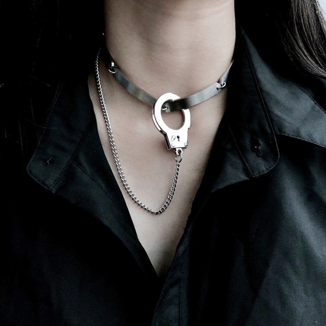 Handcuffs Necklace Cyberpunk Gothic Handcuffs Pendants Chain Etsy