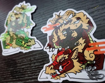 Pegatina de vinilo de dragón rojo/verde - 3"