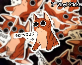 Pegatina de vinilo de gato nervioso (pegatina de vinilo de 7,6 cm)