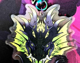 Dije de dragón: diseño de dragón gruñón, colgante de doble cara