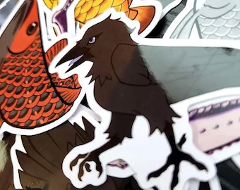 Juego de pegatinas de cuervo y esturión - Pegatinas troqueladas de 7,6 cm