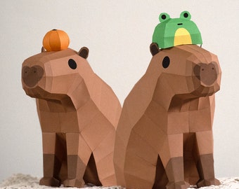 Low Poly Capybara and Tangerine Papercraft