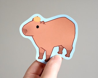 Low Poly Capybara and Tangerine Glossy Vinyl Sticker