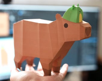 Mini Capy and Phrog Papercraft Pattern Set Low Poly Capybara and Frog Papercraft Patterns