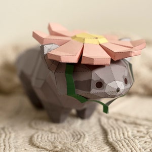 Low Poly Raccoon and Flower Hat Papercraft