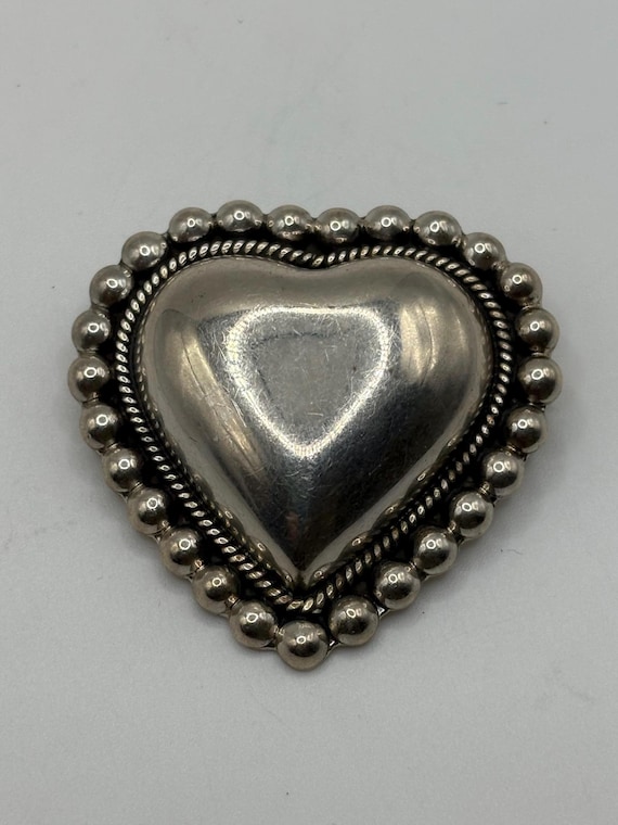 Handmade solid sterling silver heart pendant/pin - image 1