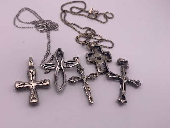 Vintage sterling silver cross necklaces, Lot of - image 2
