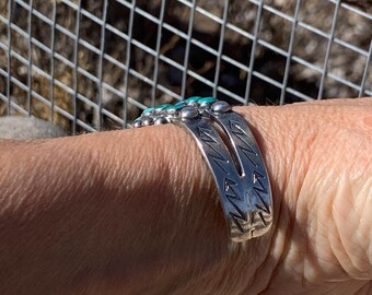 Vintage Zuni Turquoise Sterling Silver Needlepoint Cuff Bracelet