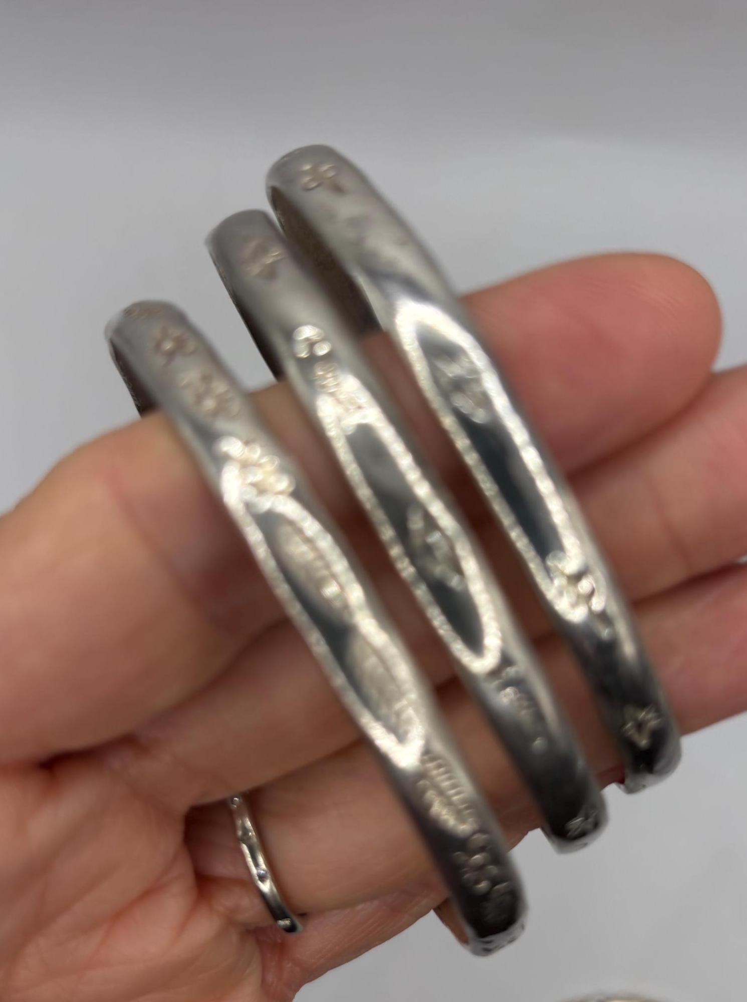 Vintage Sterling Silver Etched Bangle Bracelets - Set of Three
