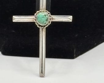 Pendentif Croix Turquoise Amérindien Vintage - Alliage - Occasion - Style Ethnique