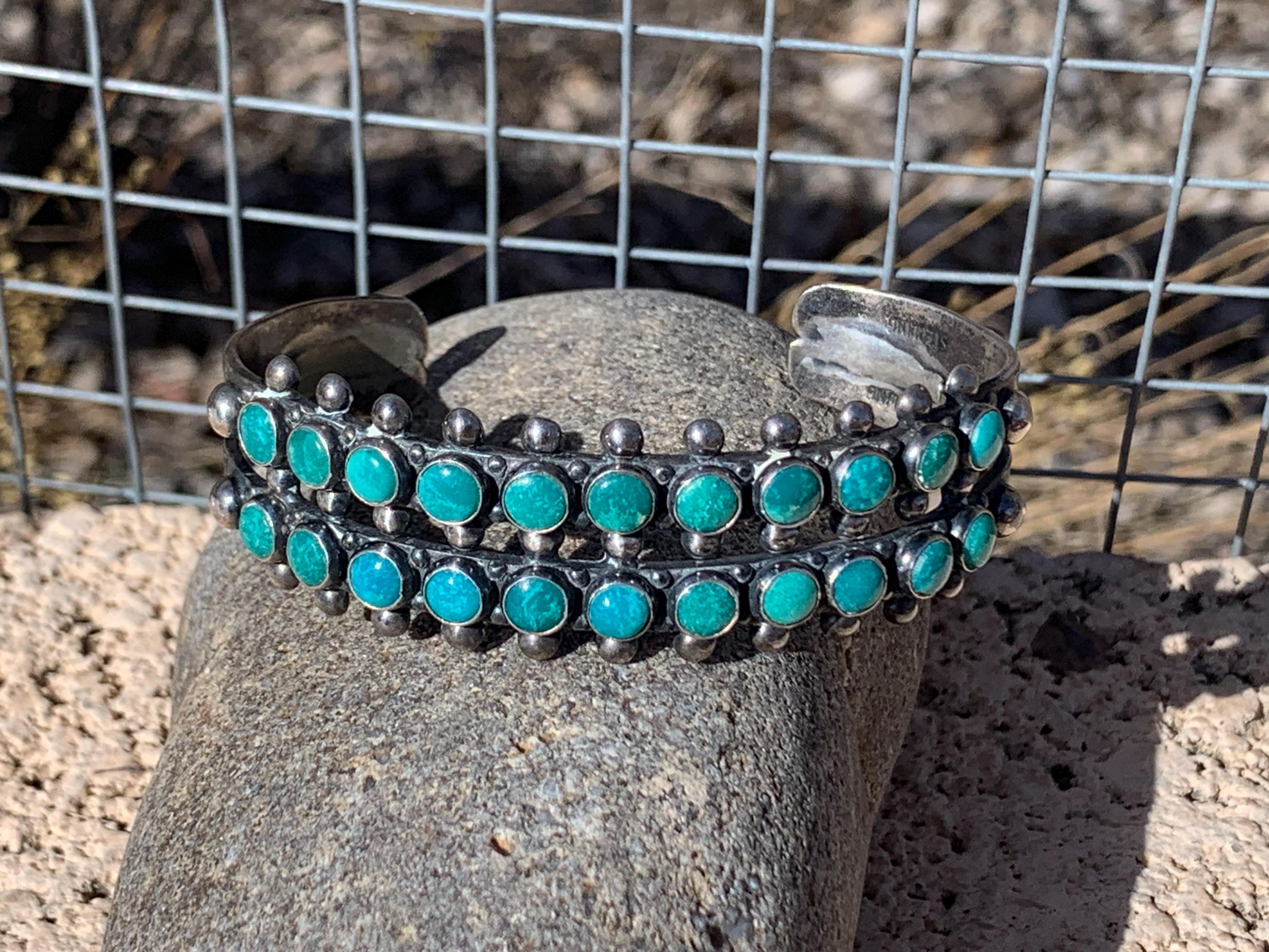 Vintage Zuni Turquoise Sterling Silver Needlepoint Cuff Bracelet