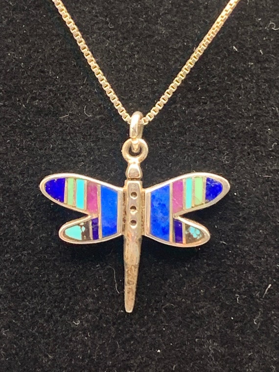Dragonfly sterling Zuni InLay pendant, handmade