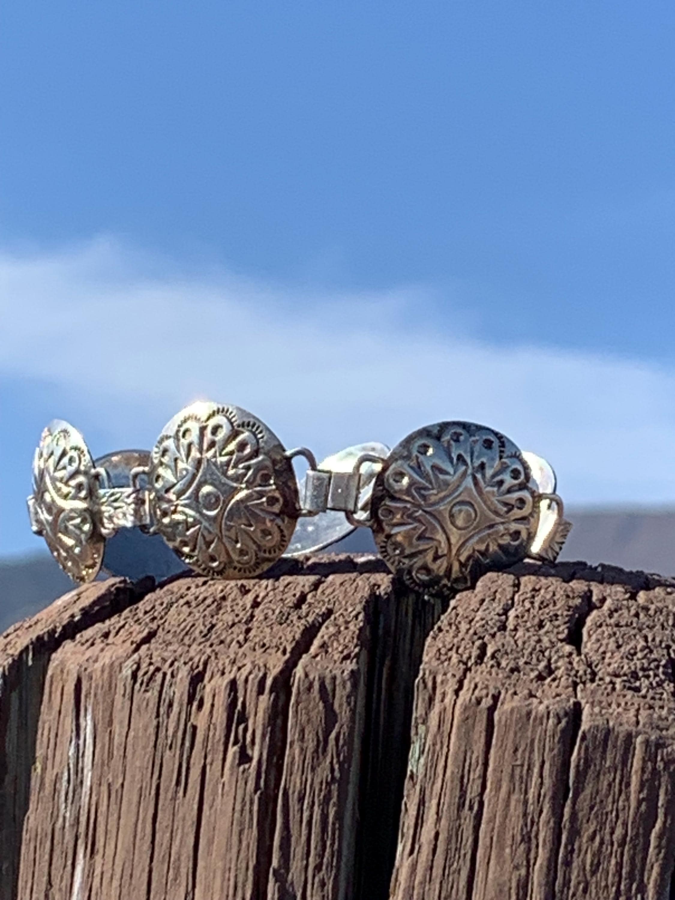 ブレスレット Numbering Square Concho Link Bracelet #8981 5BSA094 Concho Sterling Silver Link Bracelet, Handmade and Hand