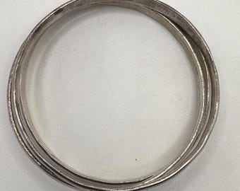 Vintage Sterling Silver Etched Bangle Bracelets - Set of Three