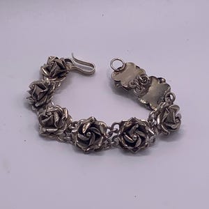 Vintage Taxco Sterling Silver Rose Link Bracelet - Handmade Floral