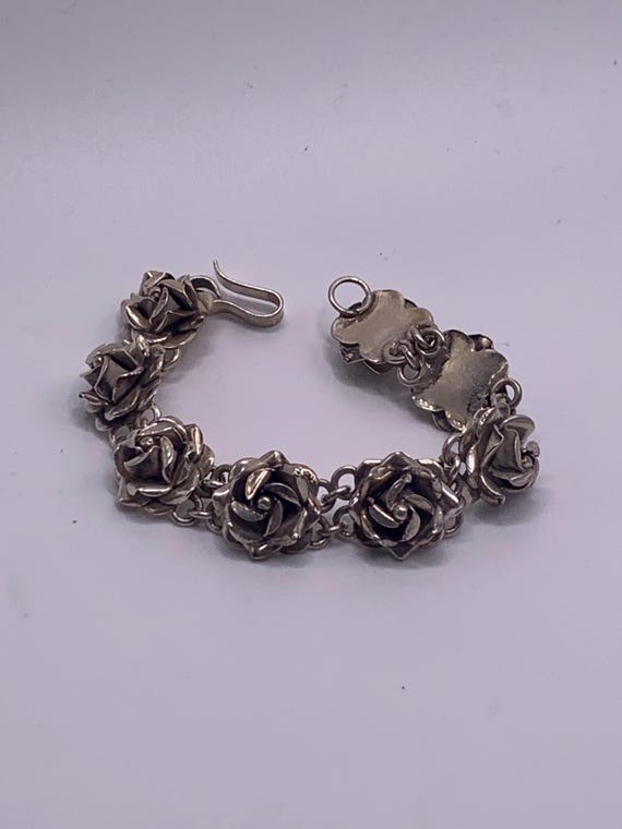 Vintage Taxco Sterling Silver Rose Link Bracelet - Handmade Floral