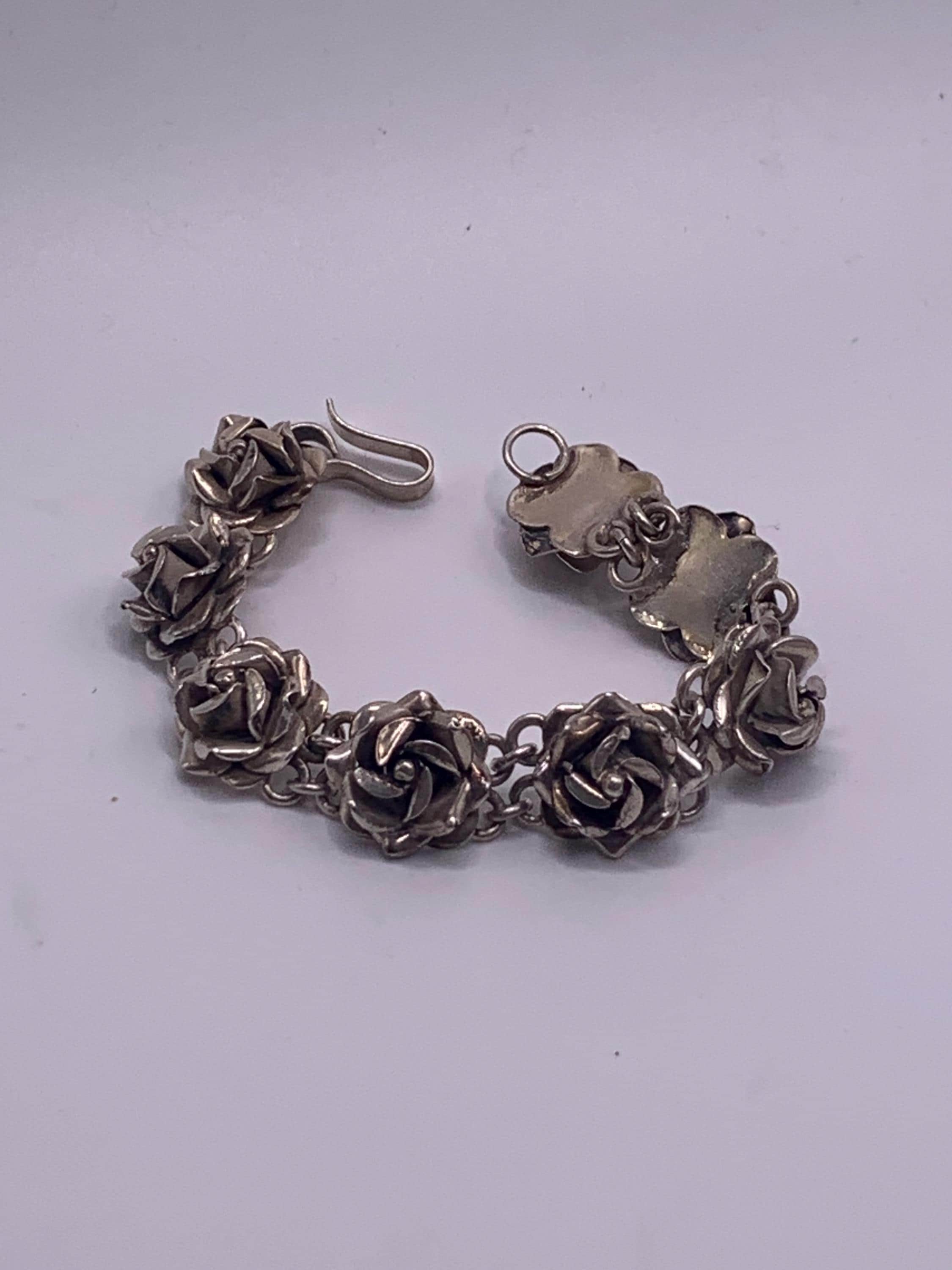 Vintage Taxco Sterling Silver Rose Link Bracelet - Handmade Floral