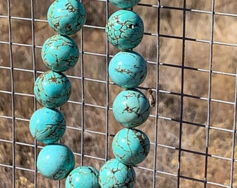 Natural Turquoise large round bead necklace, Sterling clasp. Fabulous Statement Piece of jewelry!