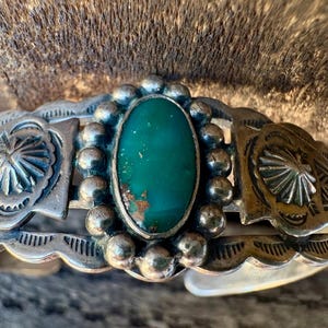 Maisels Fred Harvey Style Turquoise and Sterling Silver Cuff