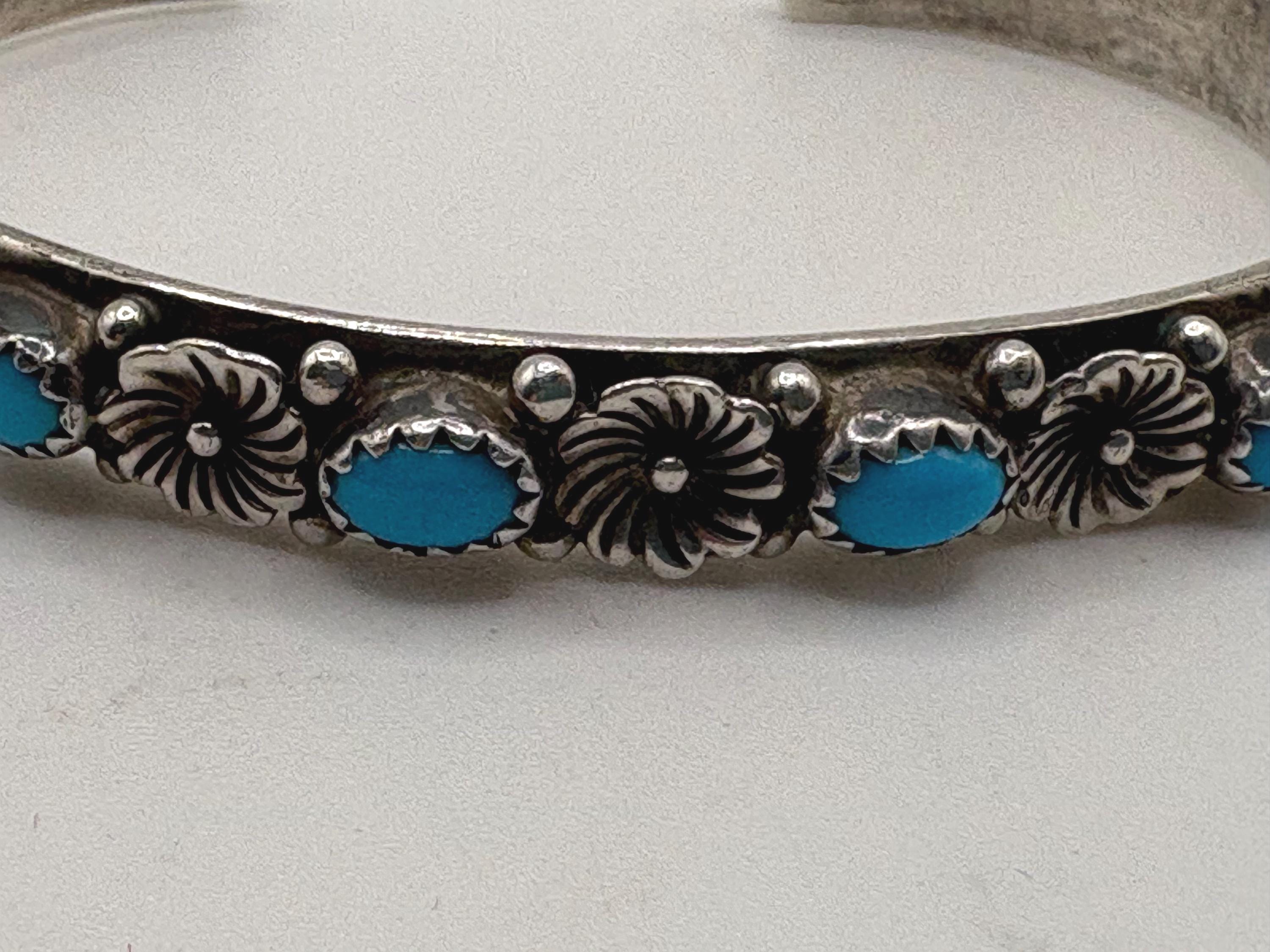 Vintage Turquoise Flower Sterling Silver Cuff Bracelet, Richard