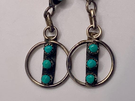 Zuni Turquoise Sterling Silver Dangle Earrings: Handmade Inlay
