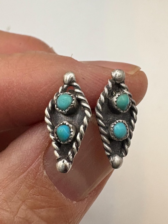 Handmade vintage turquoise inlay zuni post stud e… - image 1