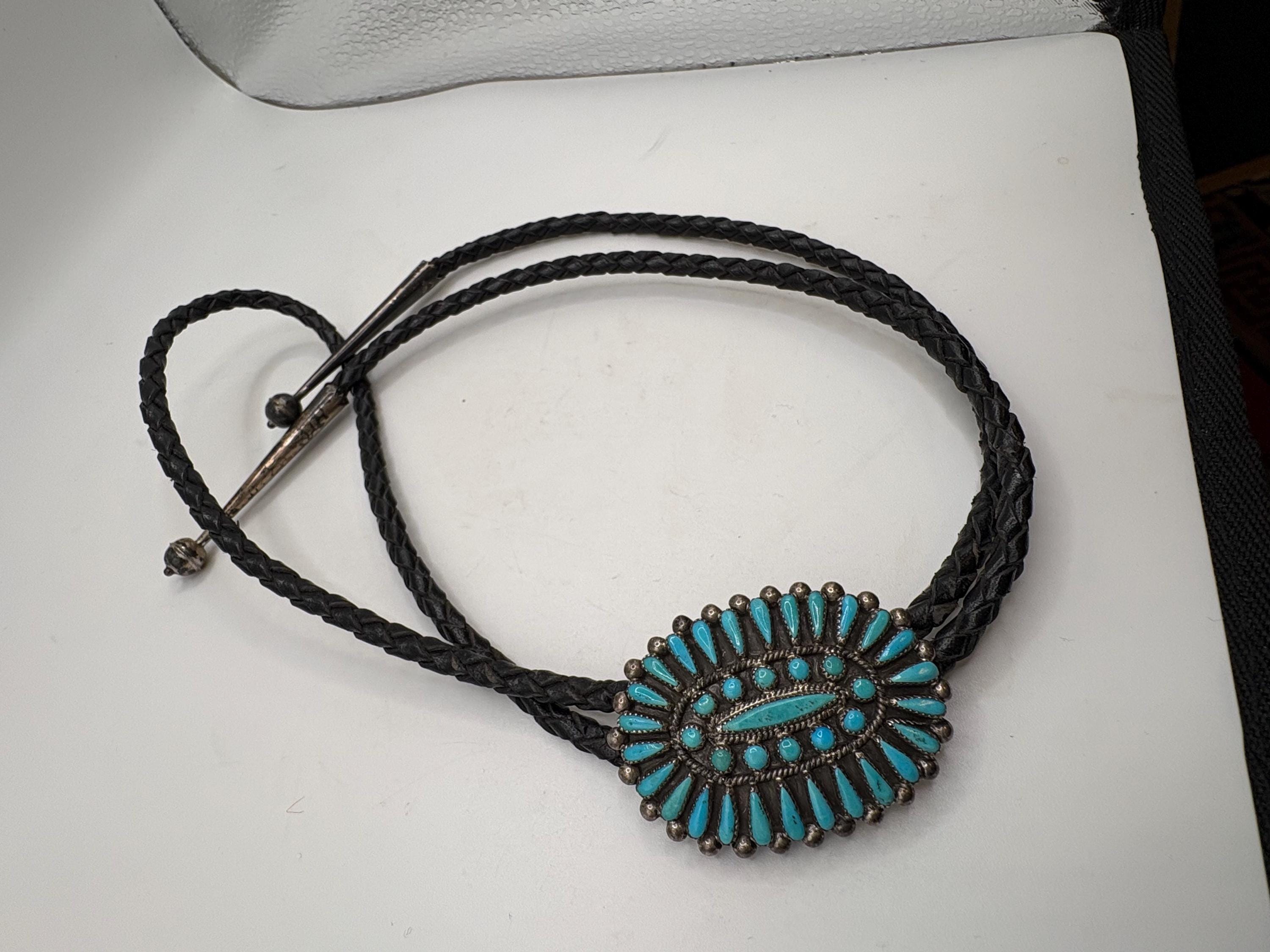 Zuni Turquoise Cluster Bolo Tie, J. Wallace Signed Sterling Silver - Etsy