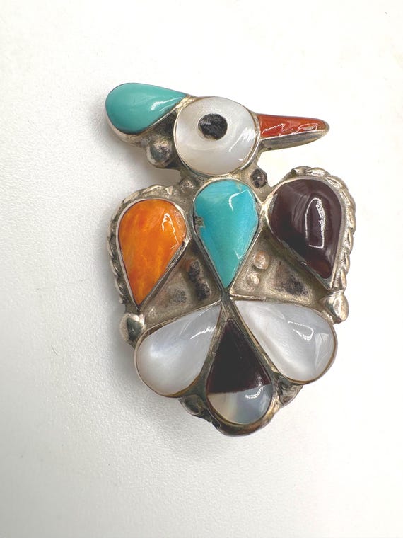 Zuni Thunderbird Sterling Silver Pin Pendant: Jet, Turquoise, MOP 