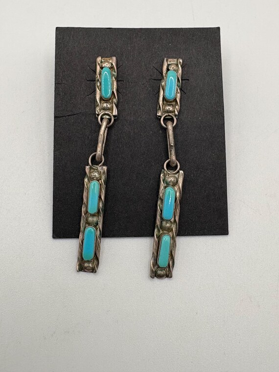Zuni Intricate petit point turquoise inlay and st… - image 7
