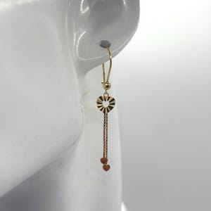 18k Solid Gold Heart Dangle Earrings, 43mm Wire Hook