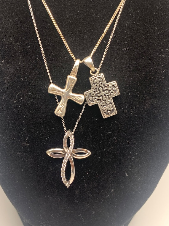 Vintage sterling silver cross necklaces, Lot of - image 1