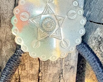 Native American Navajo Blue Turquoise Hand Stamped Sterling  display picture 3