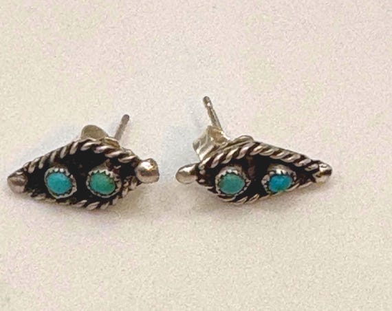 Handmade vintage turquoise inlay zuni post stud e… - image 8