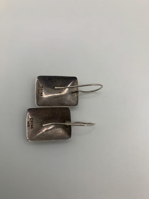 Sterling Silver Malachite Rectangle Dangle Earrin… - image 2