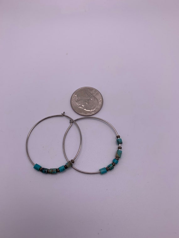 Sterling silver, turquoise tiny beads, unique hoo… - image 3