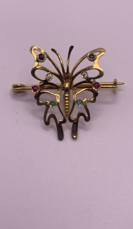 14 Kt Gold Vintage butterfly brooch/pin with genui