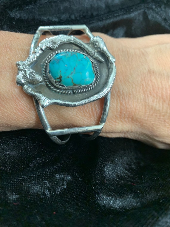 Handmade, heavy sterling silver Navajo, turquoise… - image 1