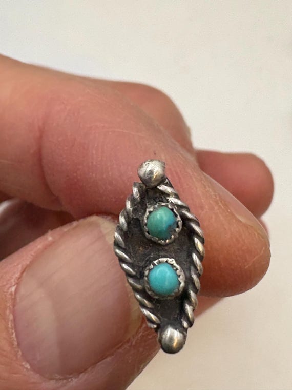 Handmade vintage turquoise inlay zuni post stud e… - image 2